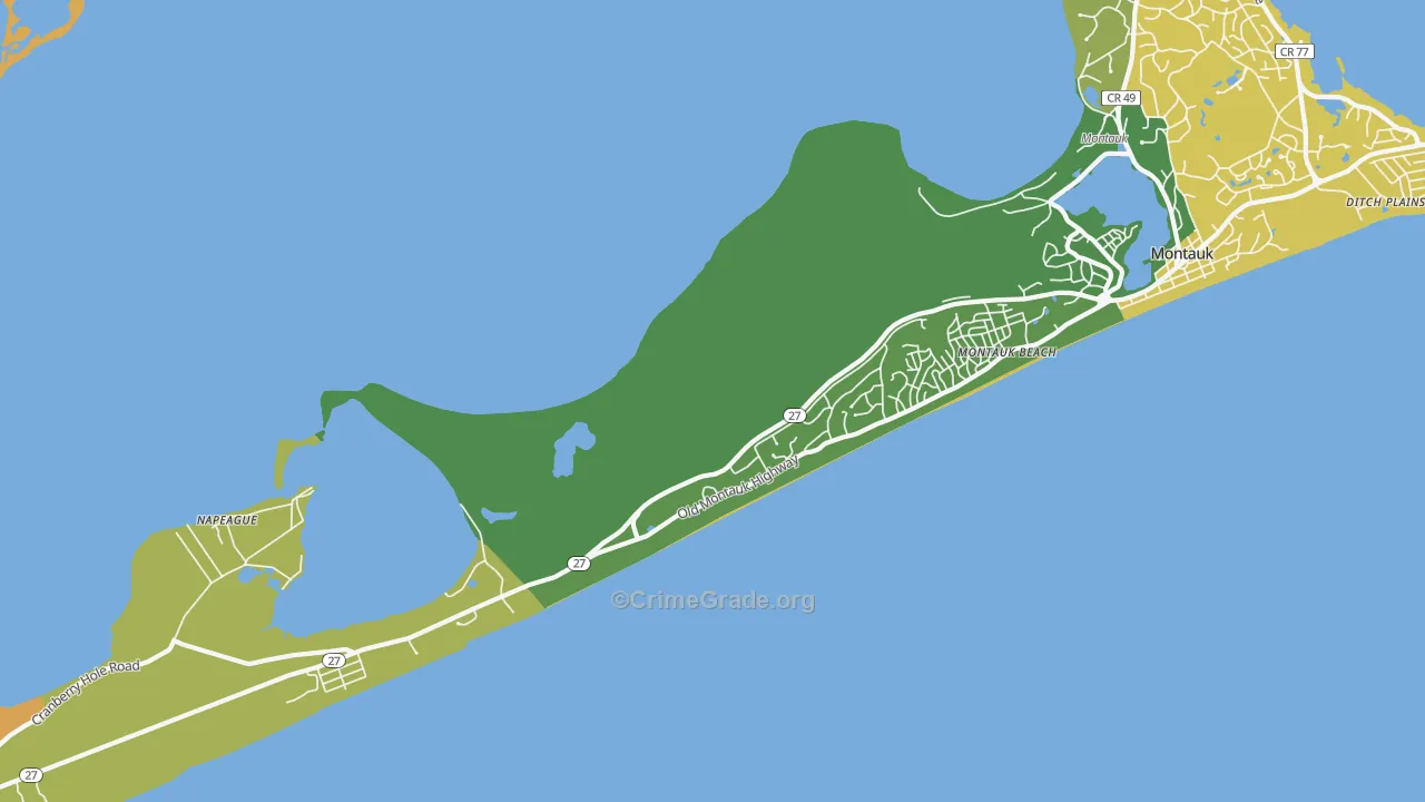 Montauk Beach, NY Map of Murder Rates