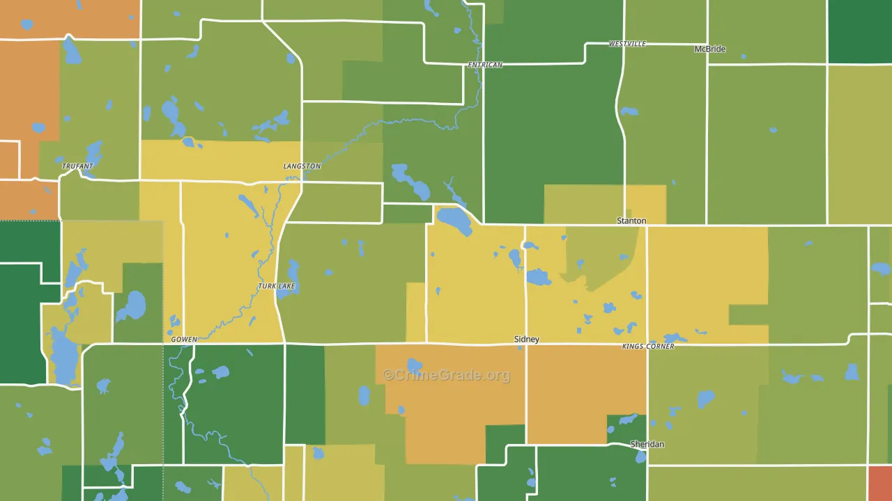 Montcalm County, MI Map of Murder Rates