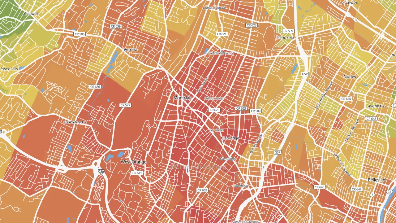 Montclair, NJ Map of Murder Rates