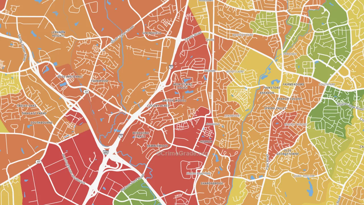 Montclaire South, Charlotte, NC Map of Murder Rates
