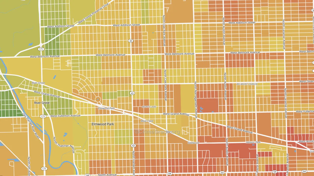 Montclare, Elmwood Park, IL Map of Murder Rates