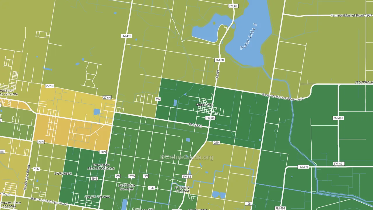 Monte Alto, TX Map of Murder Rates