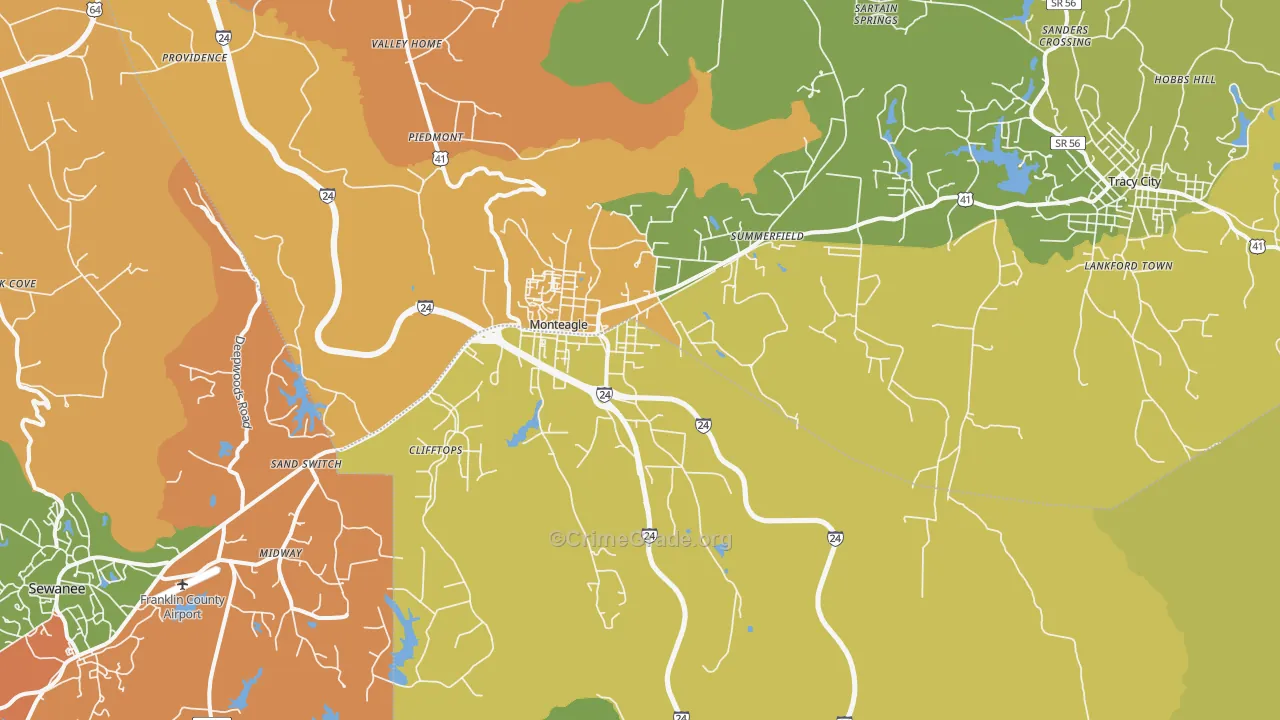 Monteagle, TN Map of Murder Rates