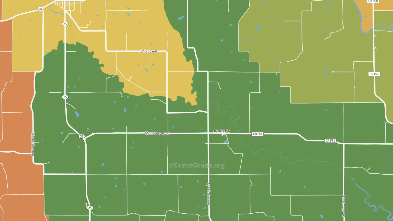 Monteith, IA Map of Murder Rates