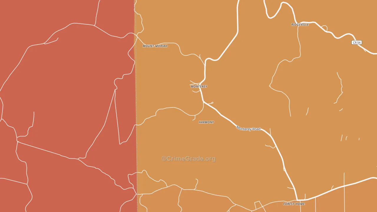 Monterey, AL Map of Murder Rates