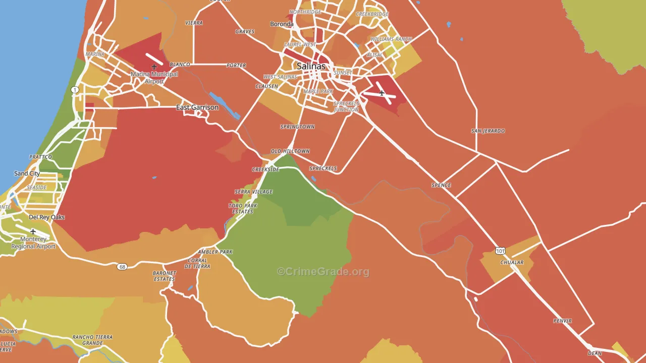 Monterey County, CA Map of Murder Rates