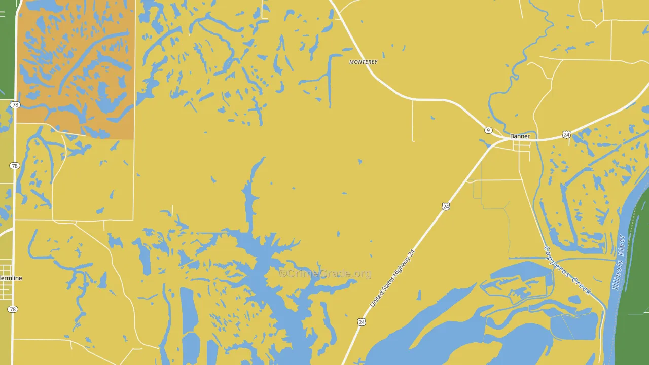 Monterey, IL Map of Murder Rates