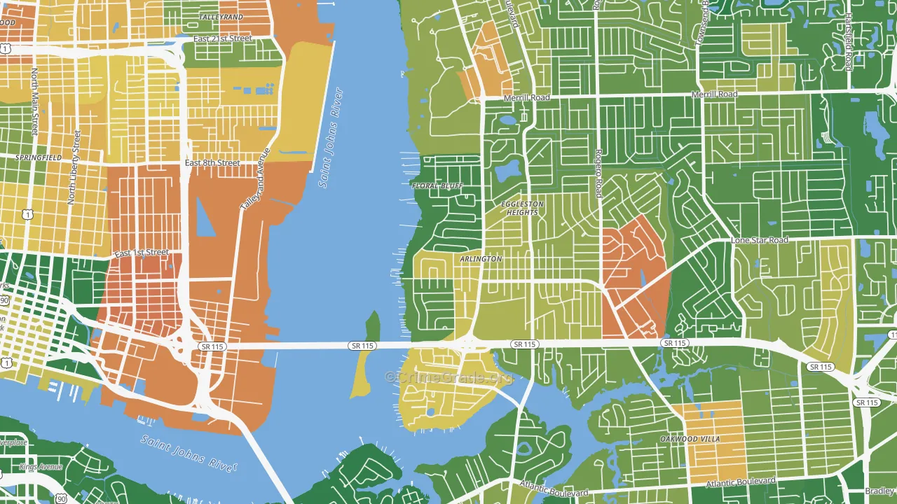 Monterey, Jacksonville, FL Map of Murder Rates
