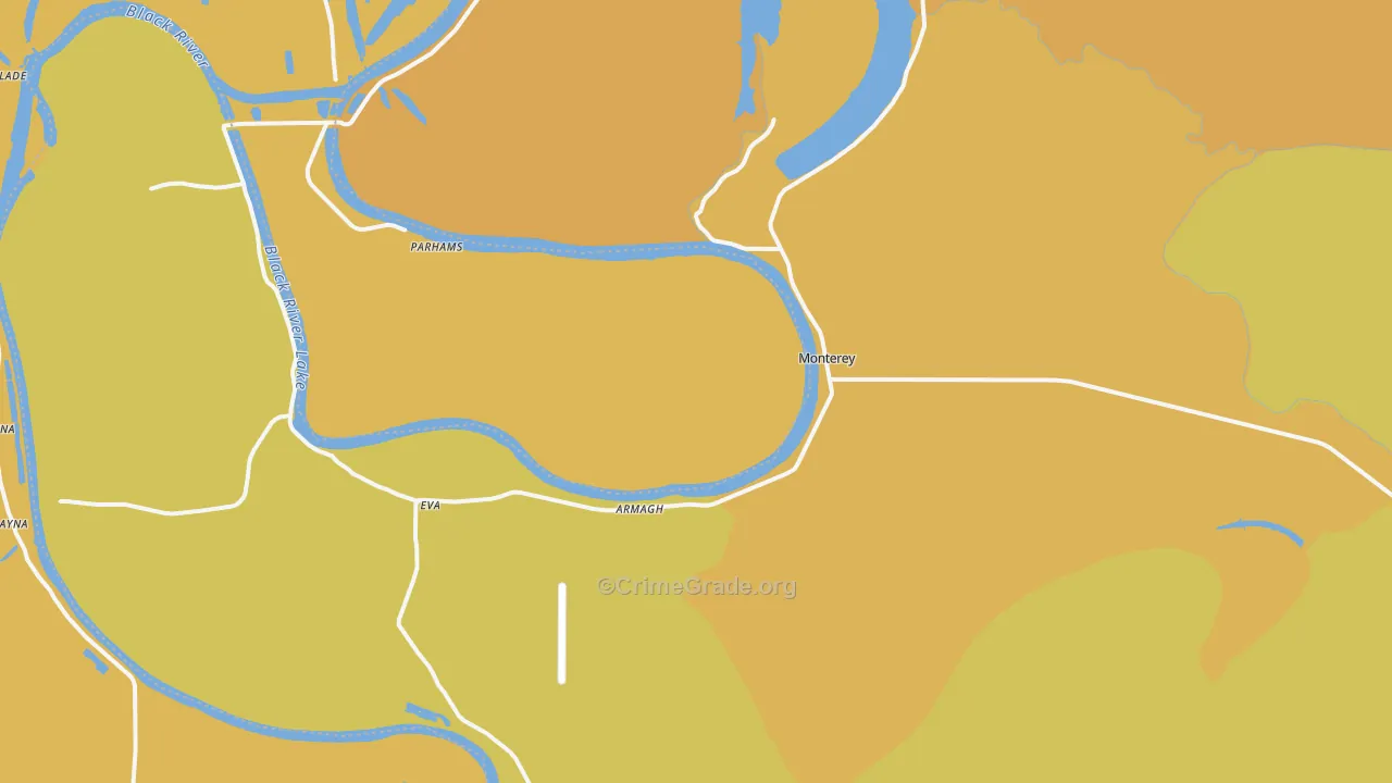 Monterey, LA Map of Murder Rates