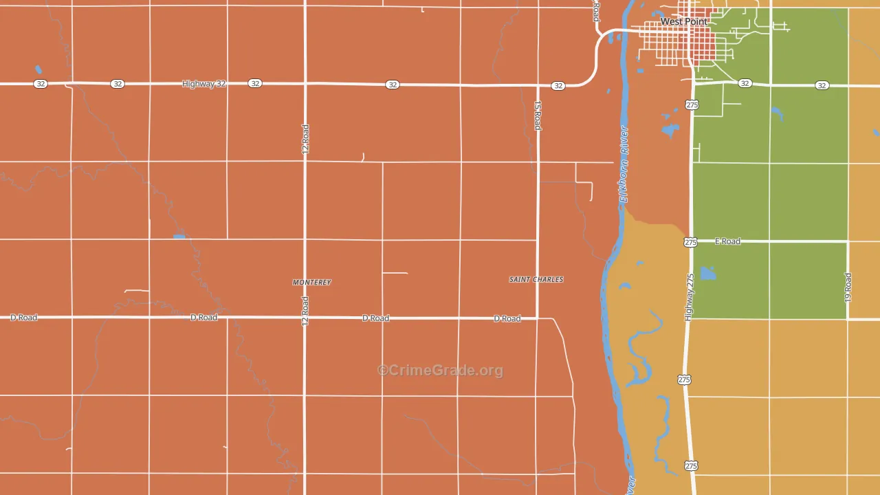 Monterey, NE Map of Murder Rates
