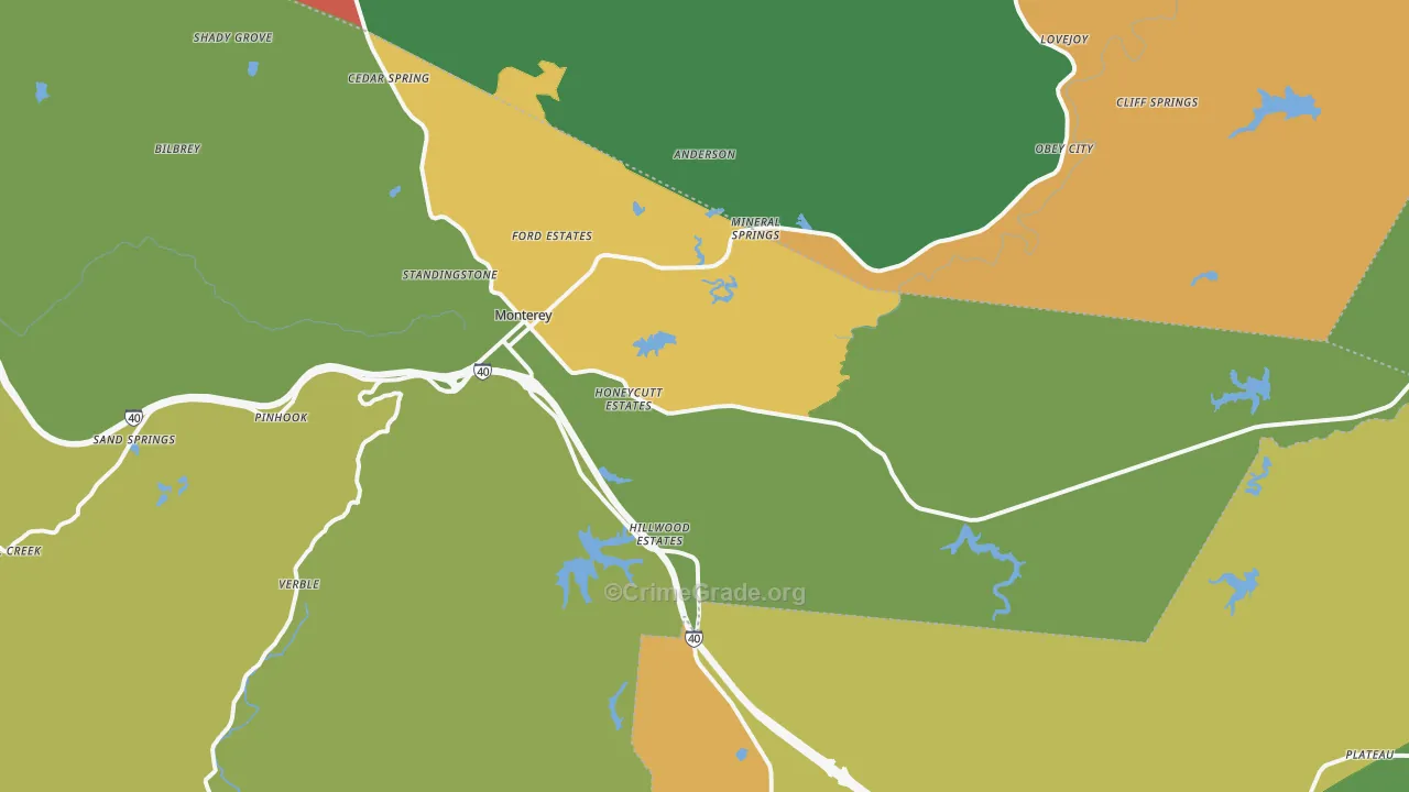 Monterey, TN Map of Murder Rates
