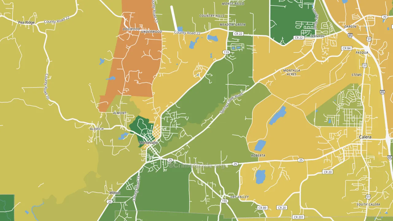 Montevallo, AL Map of Murder Rates