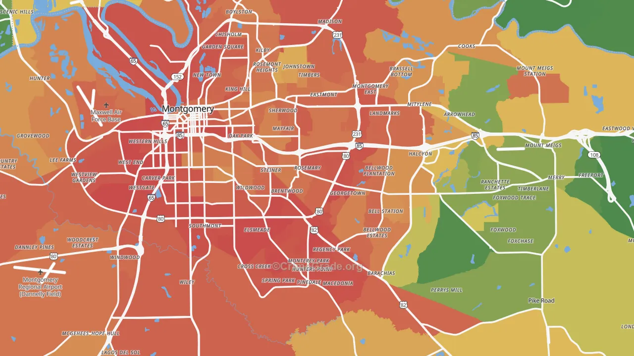 Montgomery County, AL Map of Murder Rates