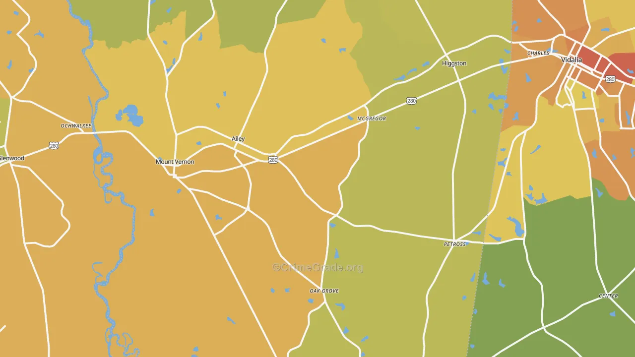 Montgomery County, GA Map of Murder Rates