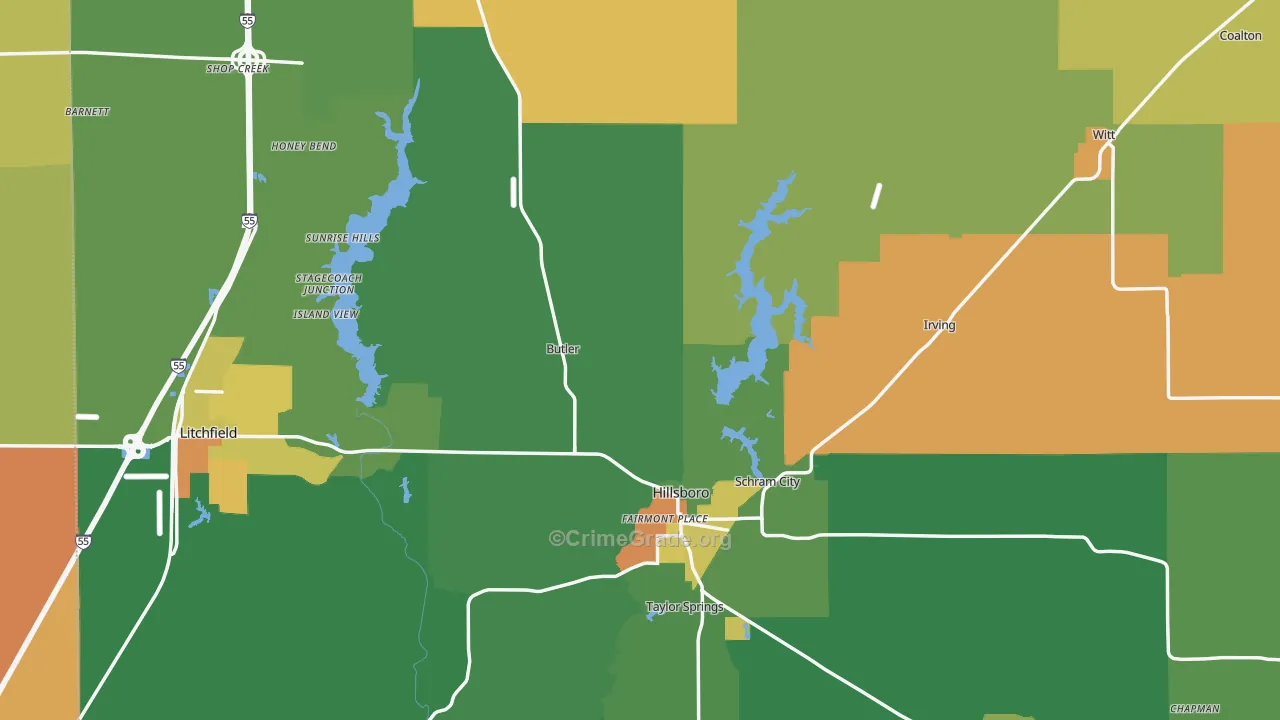 Montgomery County, IL Map of Murder Rates