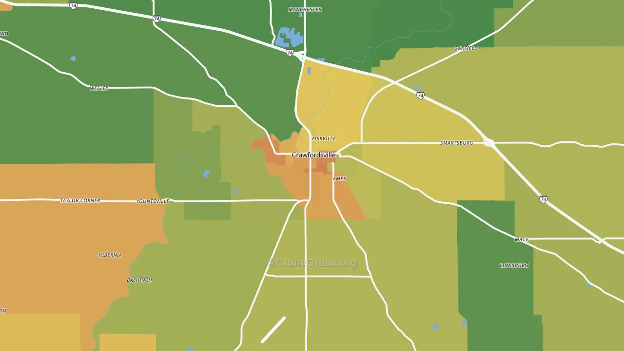 Montgomery County, IN Map of Murder Rates