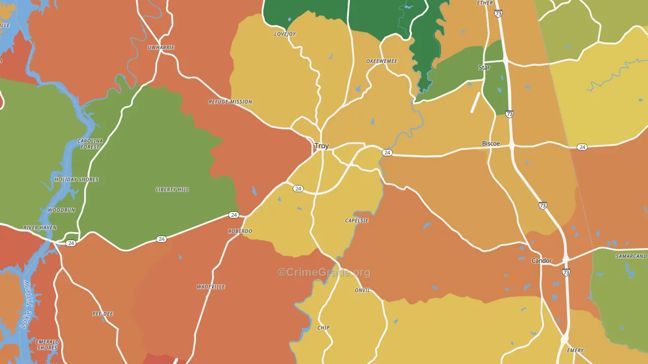 Montgomery County, NC Map of Murder Rates