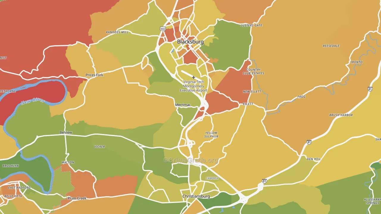 Montgomery County, VA Map of Murder Rates