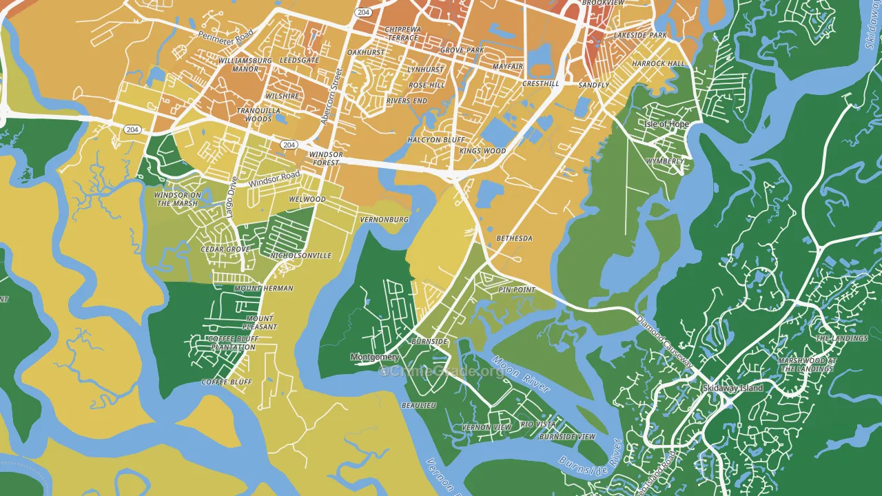 Montgomery, GA Map of Murder Rates