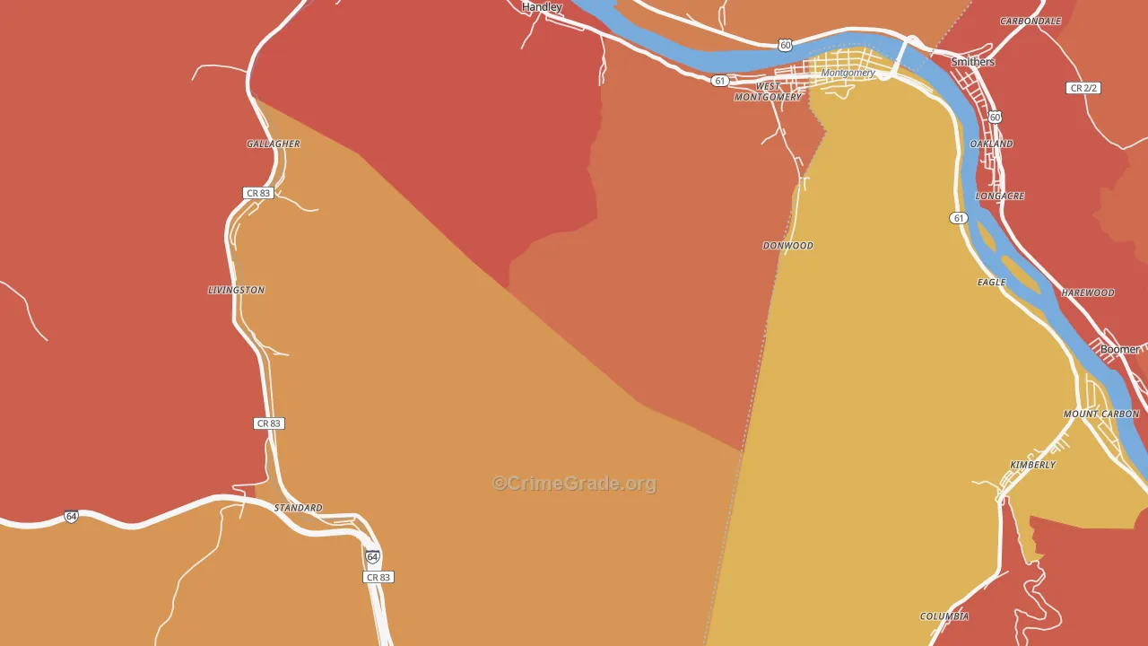 Montgomery Heights, WV Map of Murder Rates