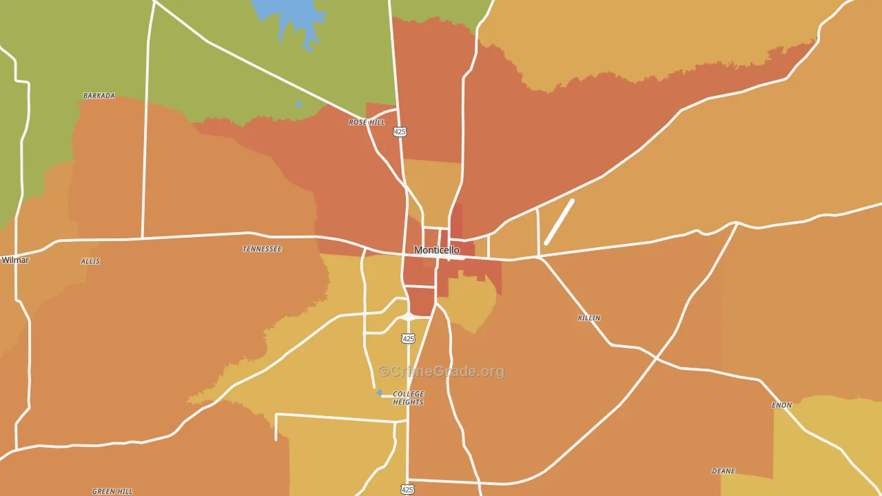 Monticello, AR Map of Murder Rates