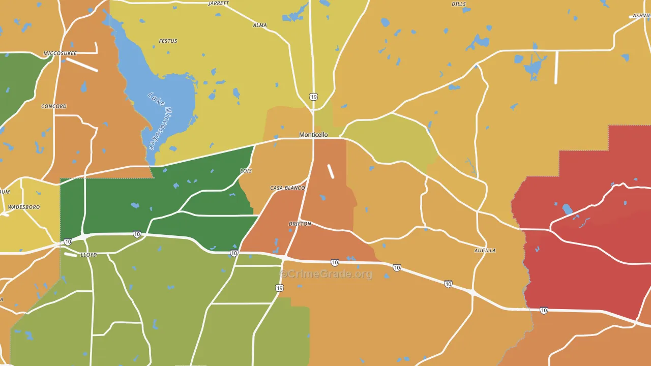 Monticello, FL Map of Murder Rates