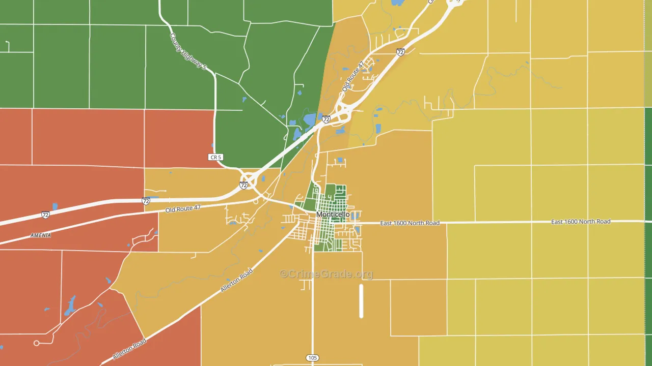 Monticello, IL Map of Murder Rates