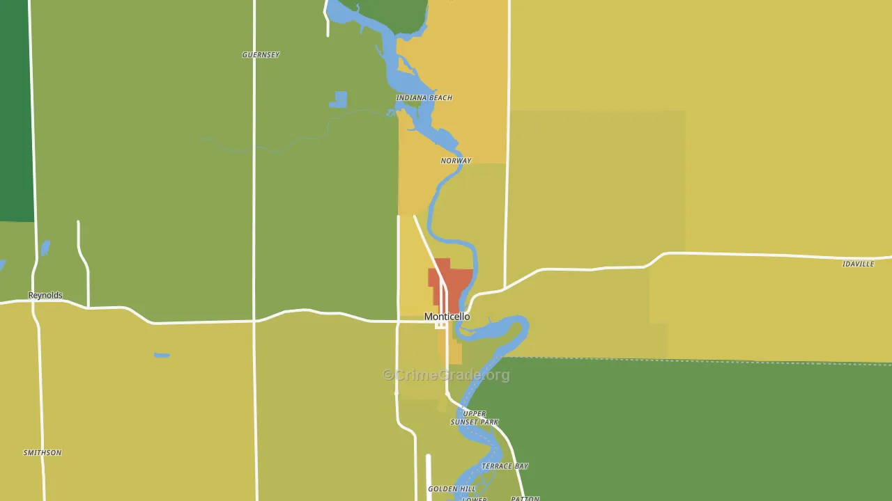 Monticello, IN Map of Murder Rates