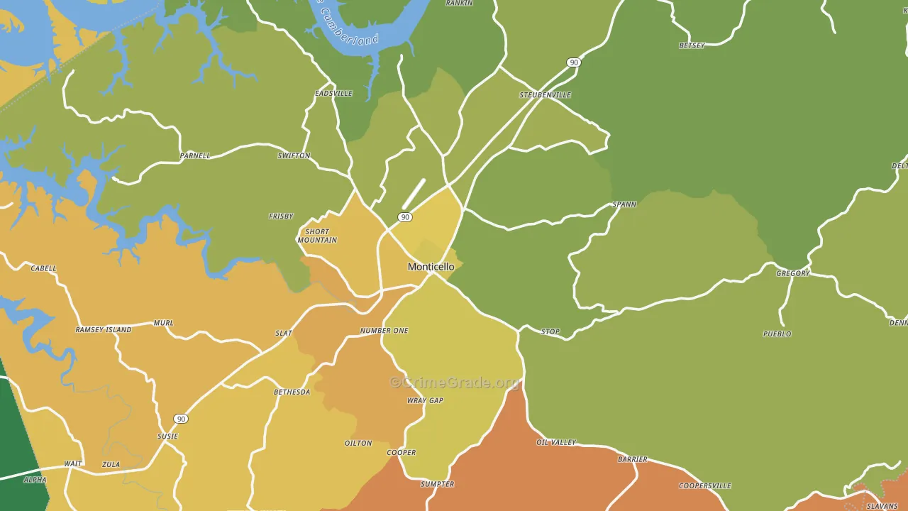 Monticello, KY Map of Murder Rates