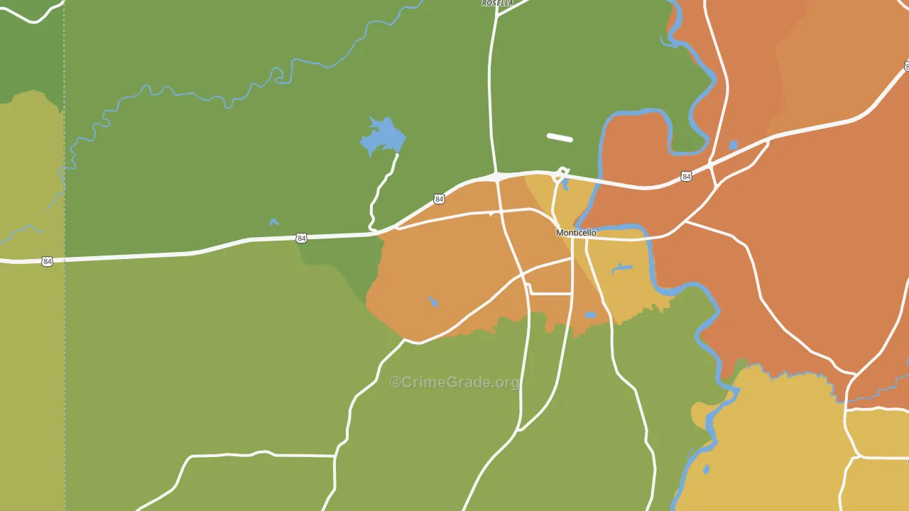 Monticello, MS Map of Murder Rates