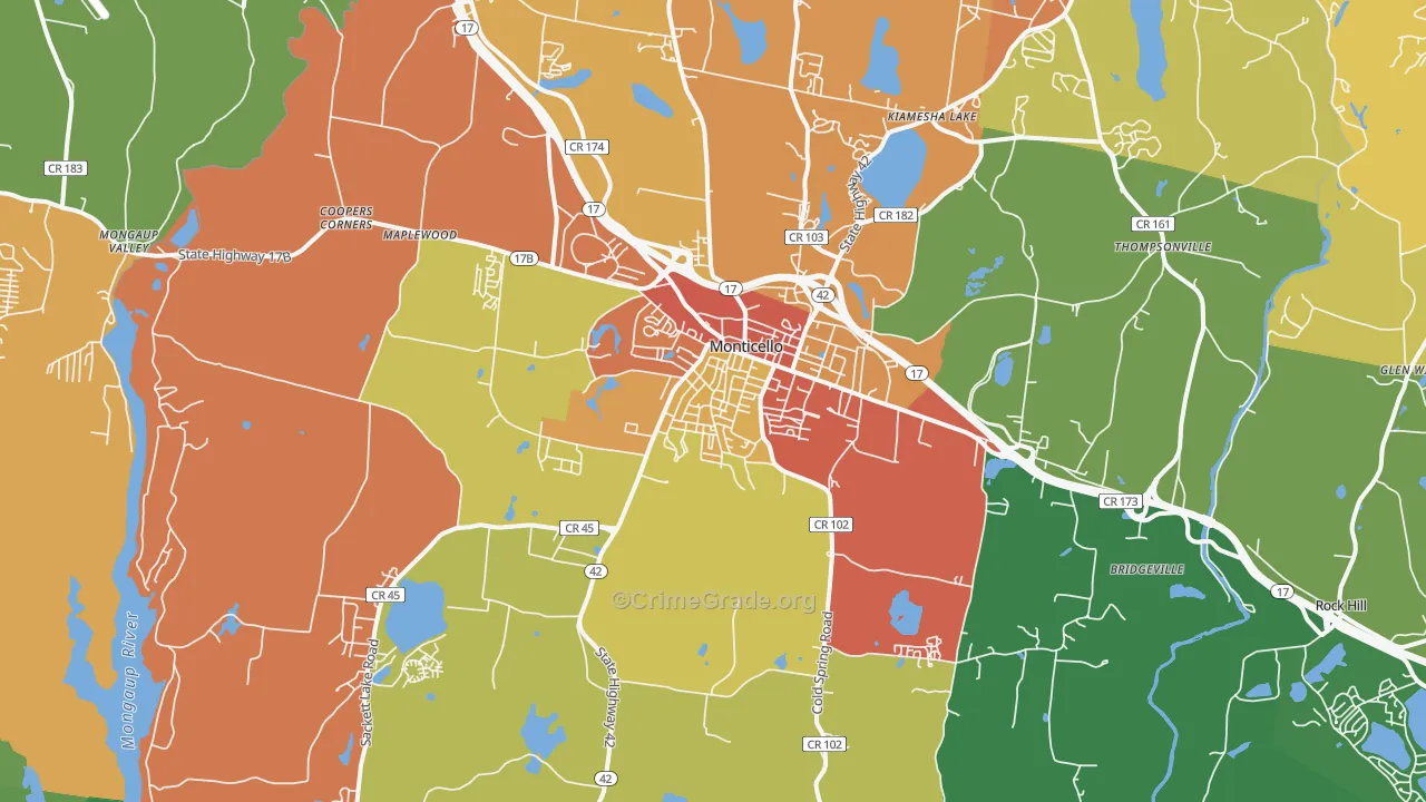 Monticello, NY Map of Murder Rates