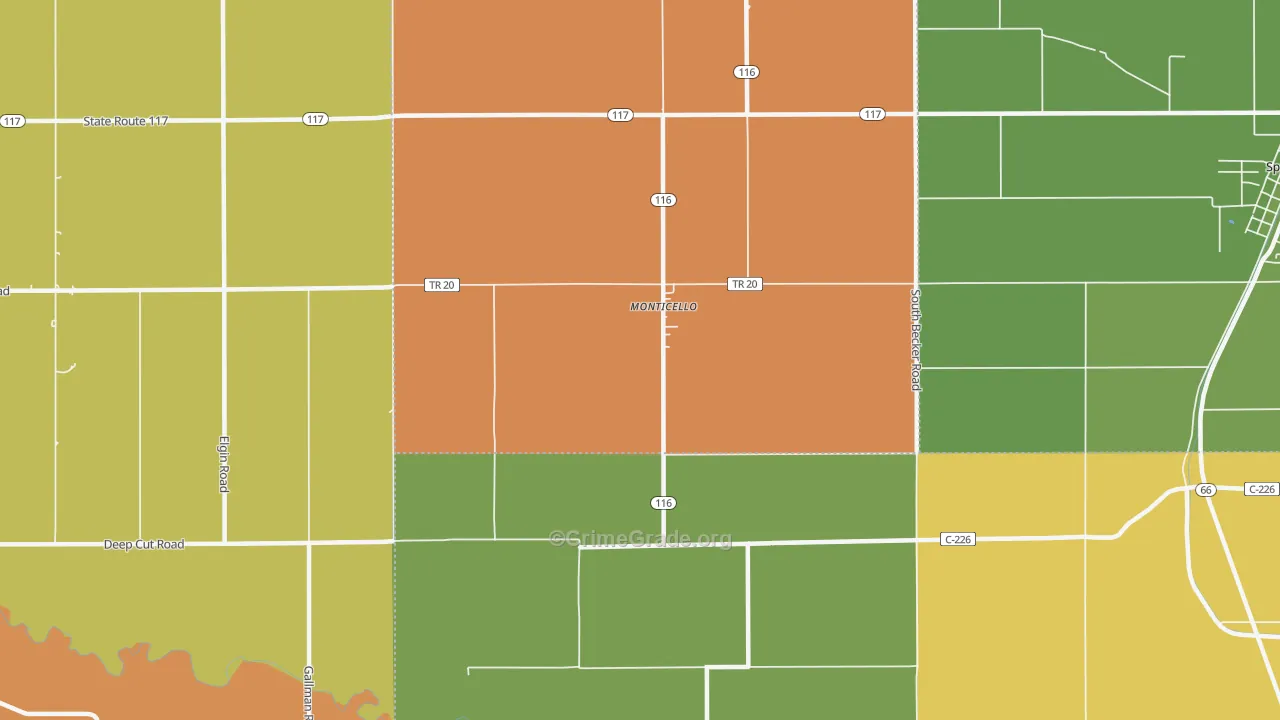Monticello, OH Map of Murder Rates