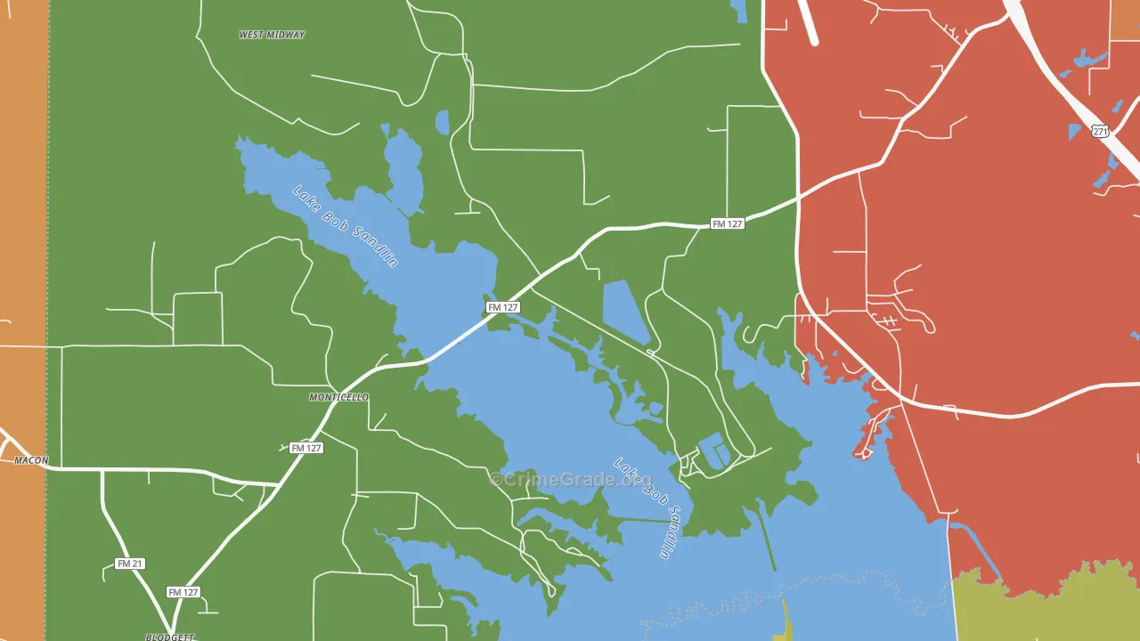 Monticello, TX Map of Murder Rates
