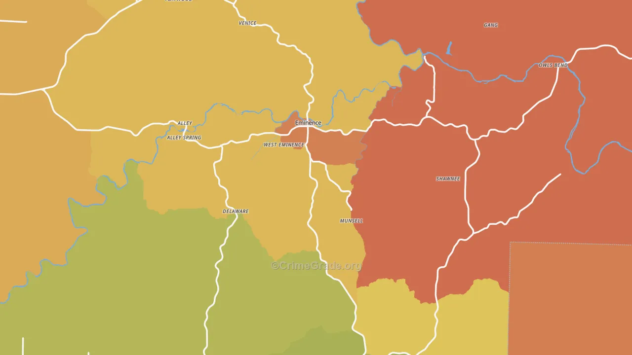 Montier, MO Map of Murder Rates