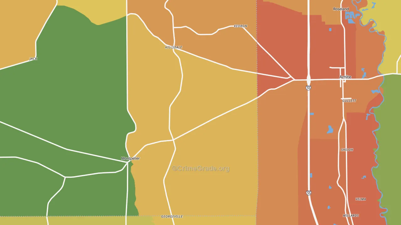 Montpelier, LA Map of Murder Rates