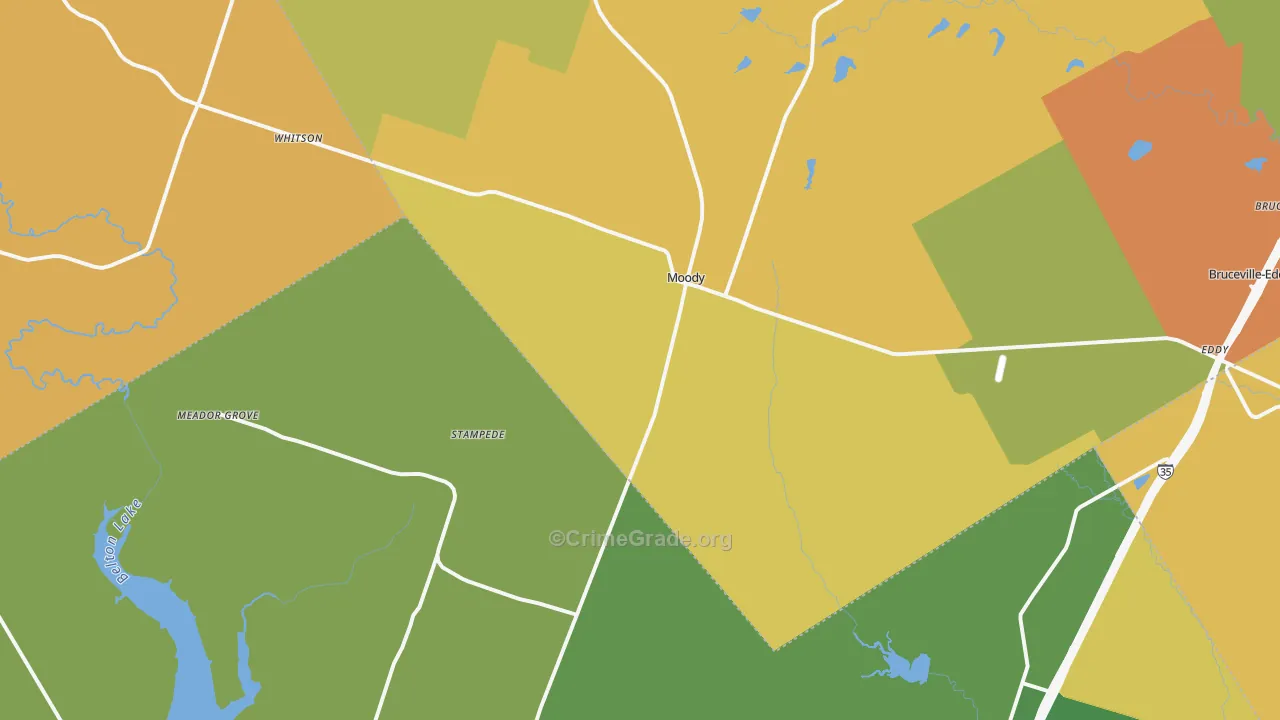 Moody, TX Map of Murder Rates
