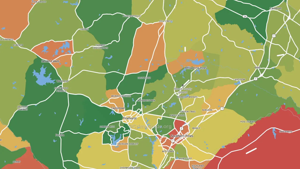 Moore County, NC Map of Murder Rates
