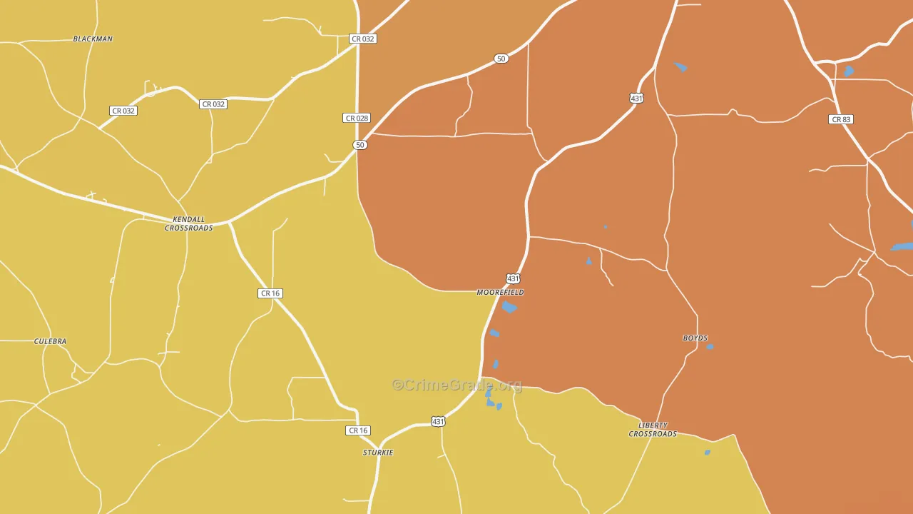 Moorefield, AL Map of Murder Rates