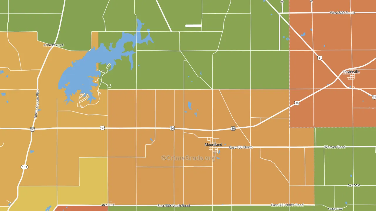 Mooreland, IN Map of Murder Rates