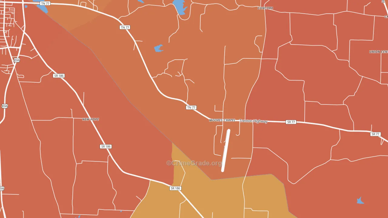 Moores Chapel, TN Map of Murder Rates