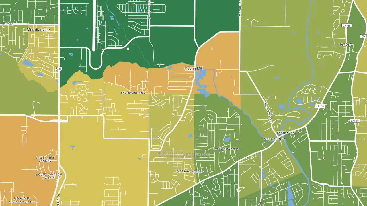 Moores Mill, AL Map of Murder Rates
