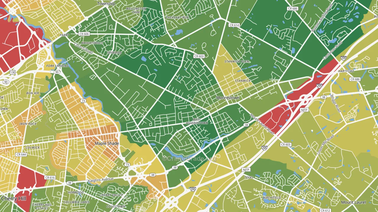 Moorestown-Lenola, NJ Map of Murder Rates