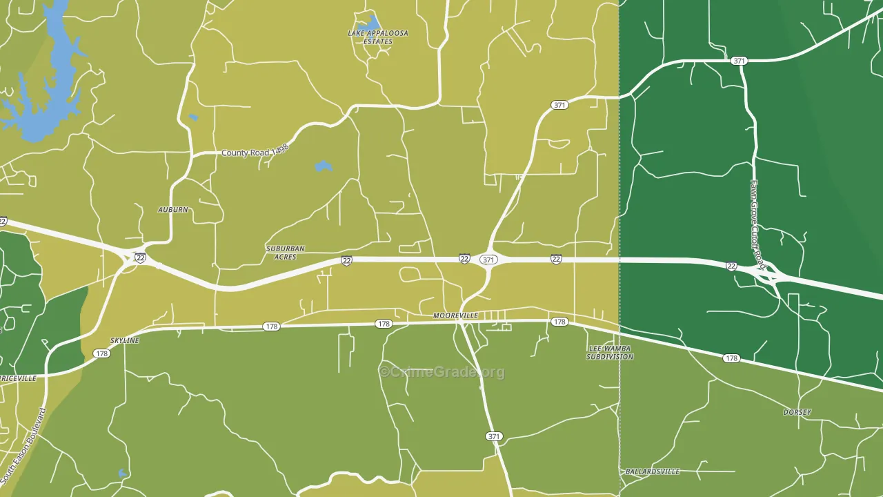Mooreville, MS Map of Murder Rates