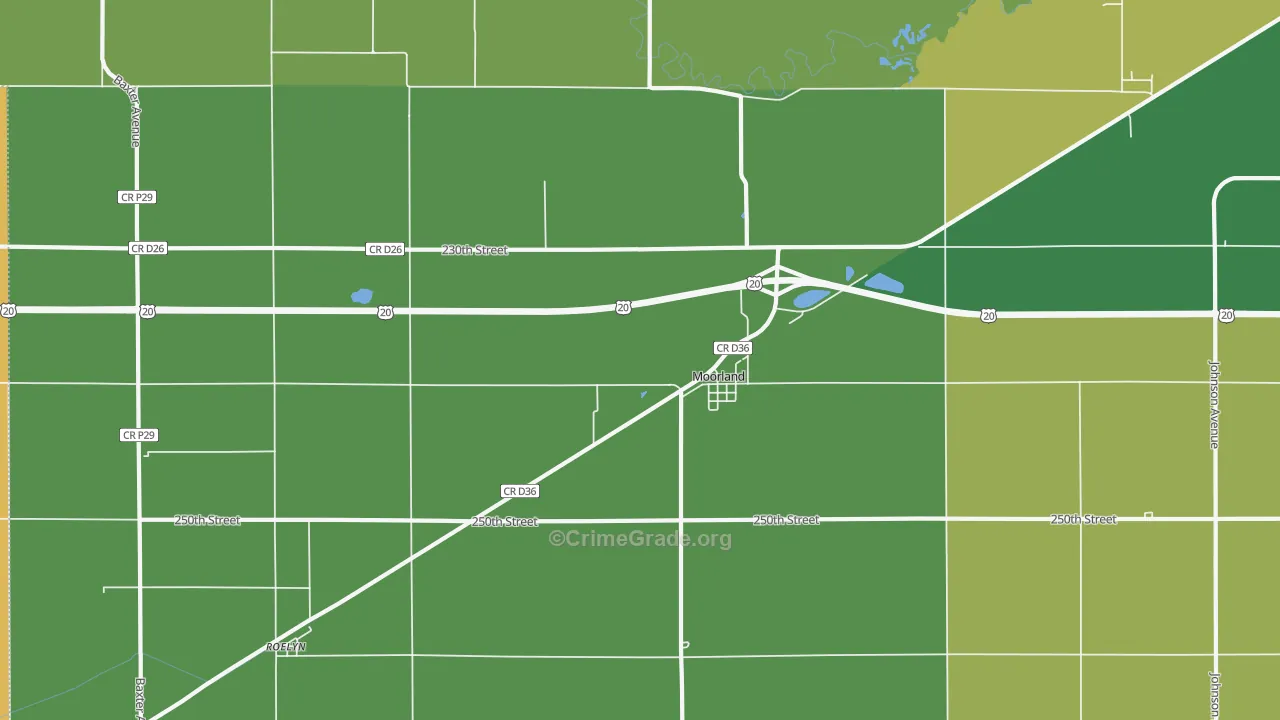 Moorland, IA Map of Murder Rates