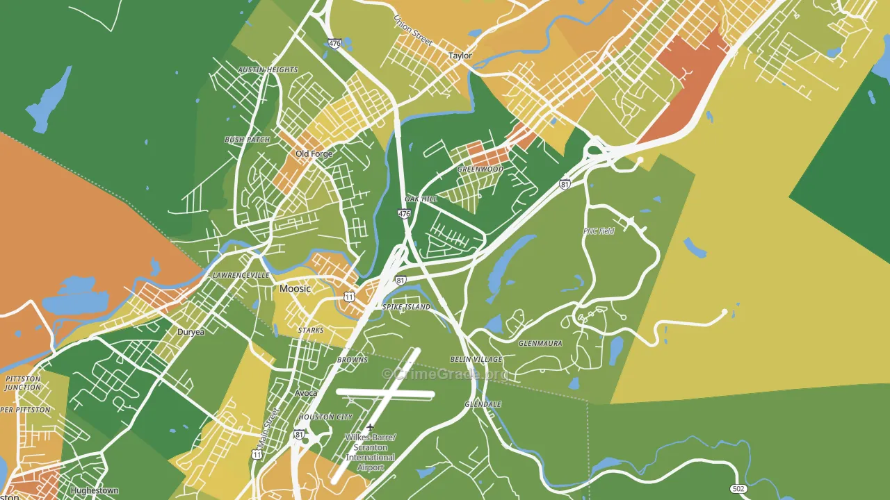 Moosic, PA Map of Murder Rates
