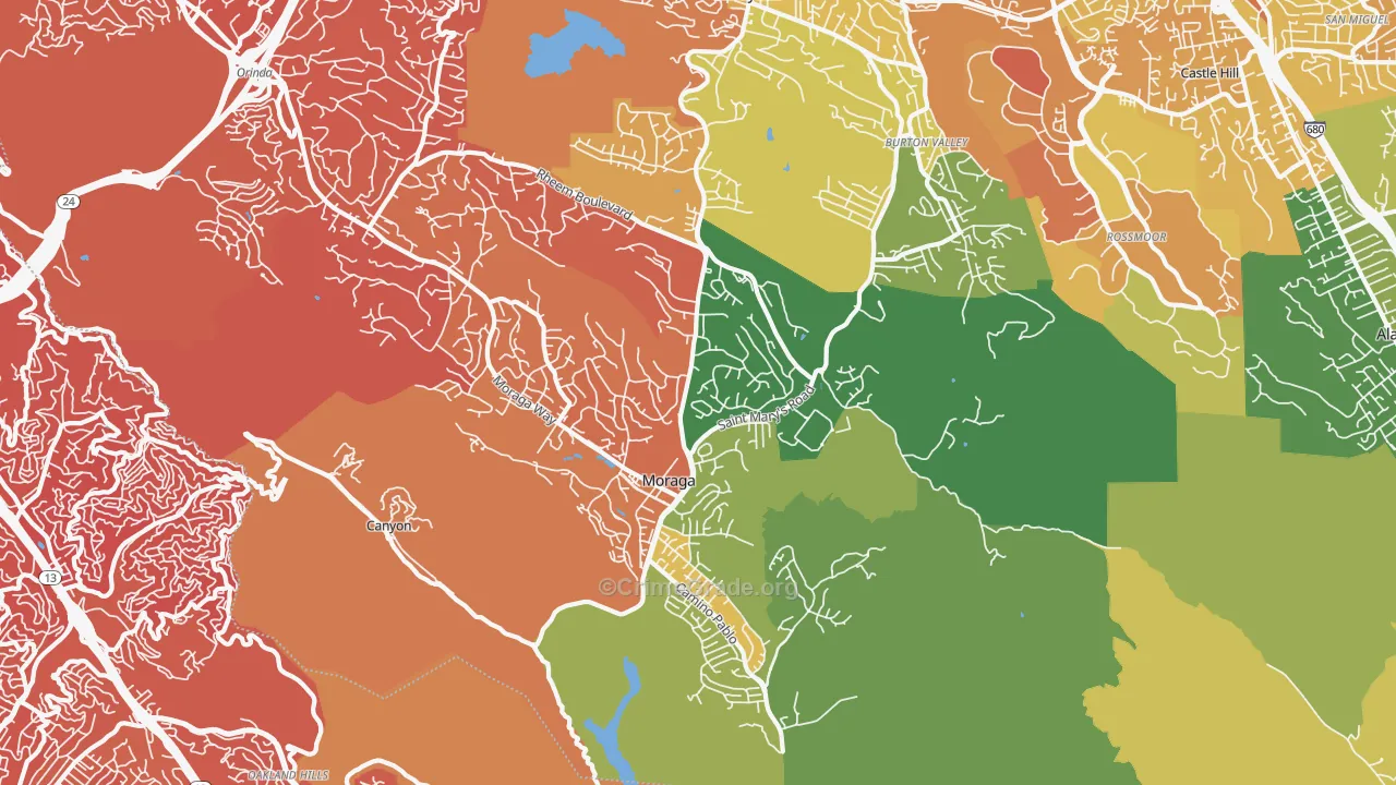 Moraga, CA Map of Murder Rates
