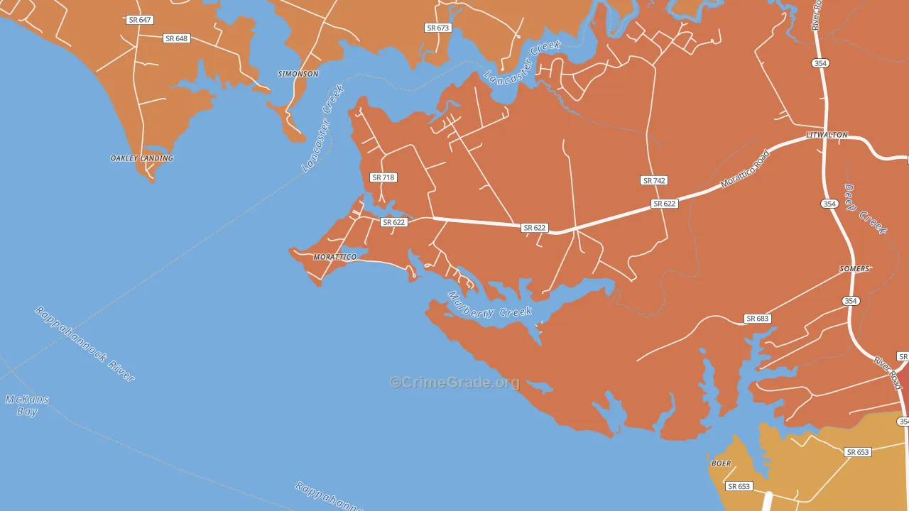 Morattico, VA Map of Murder Rates