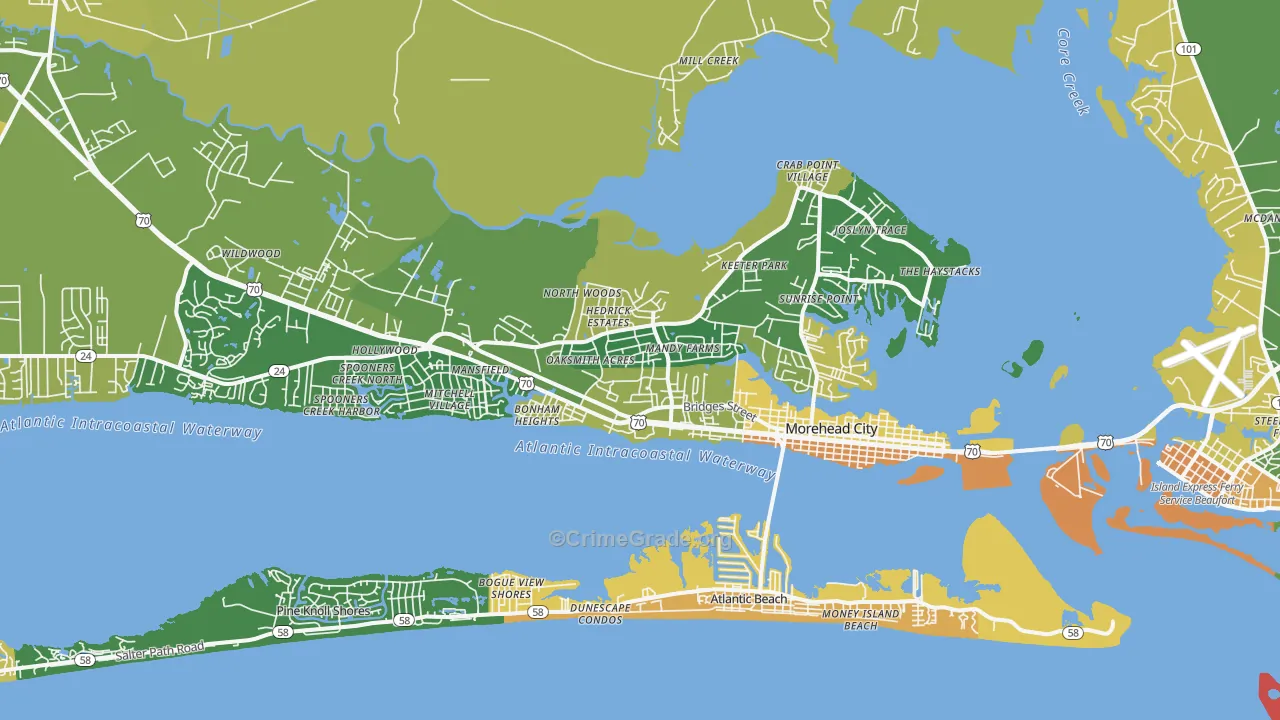 Morehead City, NC Map of Murder Rates