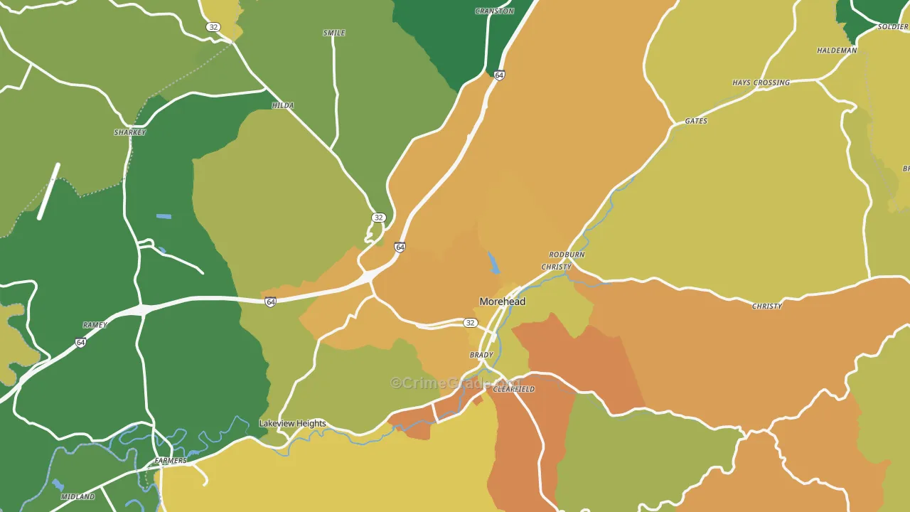 Morehead, KY Map of Murder Rates