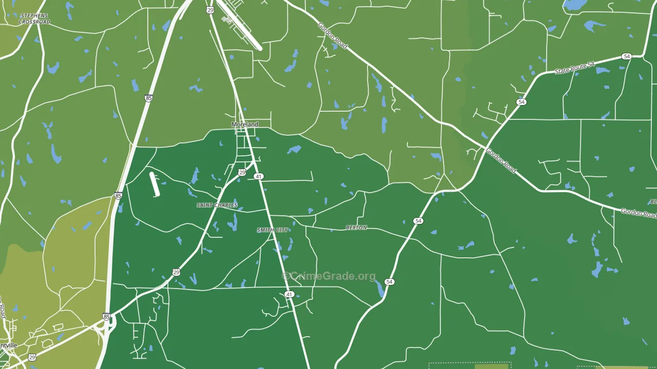 Moreland, GA Map of Murder Rates